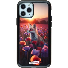 Coque iPhone 11 Pro - Hybrid Armor noir Renard pourpre au crépuscule