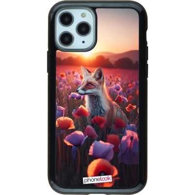 Coque iPhone 11 Pro - Hybrid Armor noir Renard pourpre au crépuscule