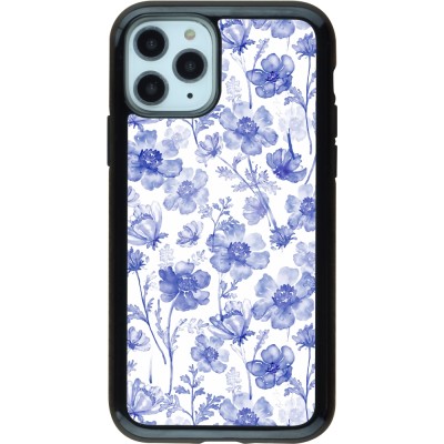 Coque iPhone 11 Pro - Hybrid Armor noir Spring 23 watercolor blue flowers