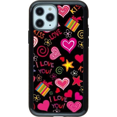 Coque iPhone 11 Pro - Hybrid Armor noir Valentine 2023 love symbols