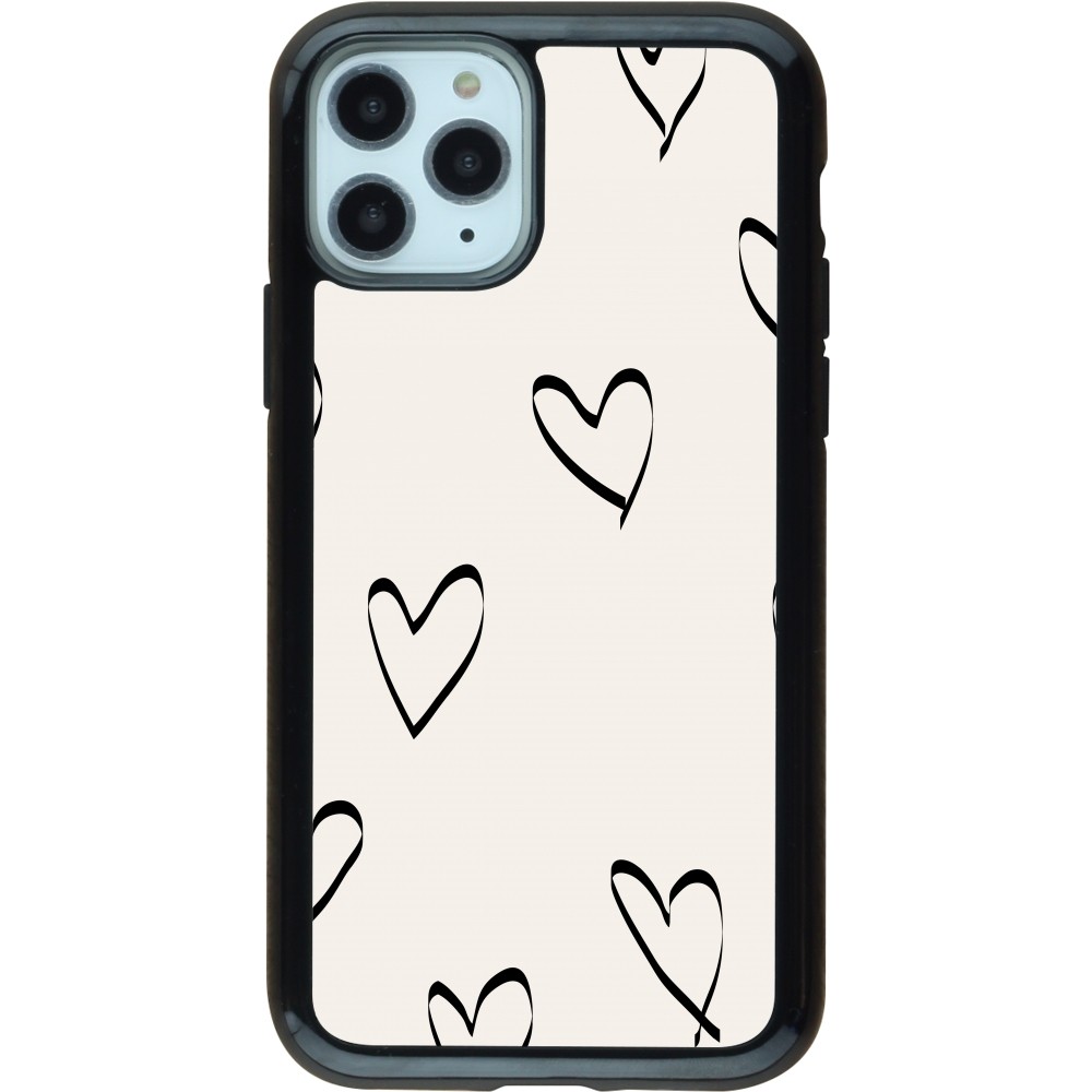 Coque iPhone 11 Pro - Hybrid Armor noir Valentine 2023 minimalist hearts