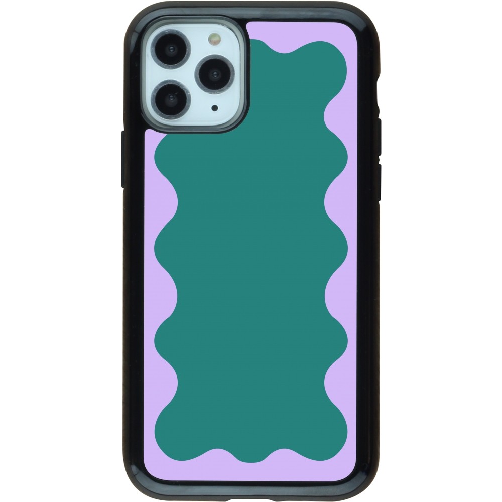 Coque iPhone 11 Pro - Hybrid Armor noir Wavy Rectangle Green Purple