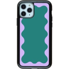 Coque iPhone 11 Pro - Hybrid Armor noir Wavy Rectangle Green Purple