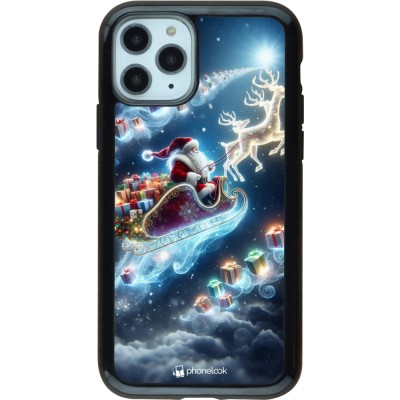 Coque iPhone 11 Pro - Hybrid Armor noir Noël 2023 Père Noël enchanté