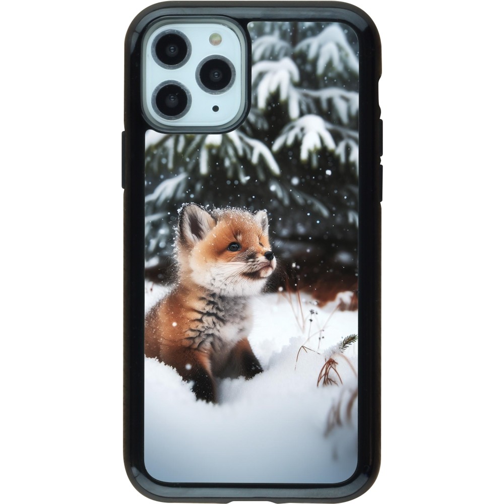 Coque iPhone 11 Pro - Hybrid Armor noir Noël 2023 Renardeau sapin