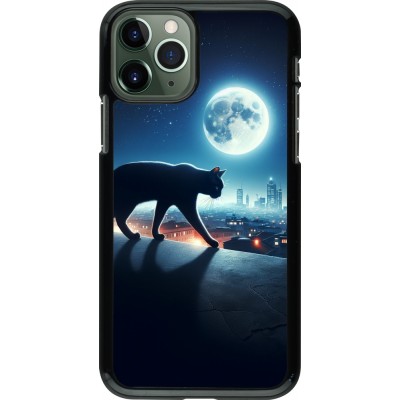 Coque iPhone 11 Pro - Chat noir sous la pleine lune