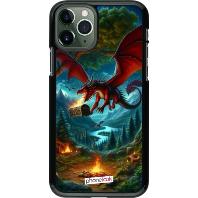 Coque iPhone 11 Pro - Dragon Volant Forêt Trésor