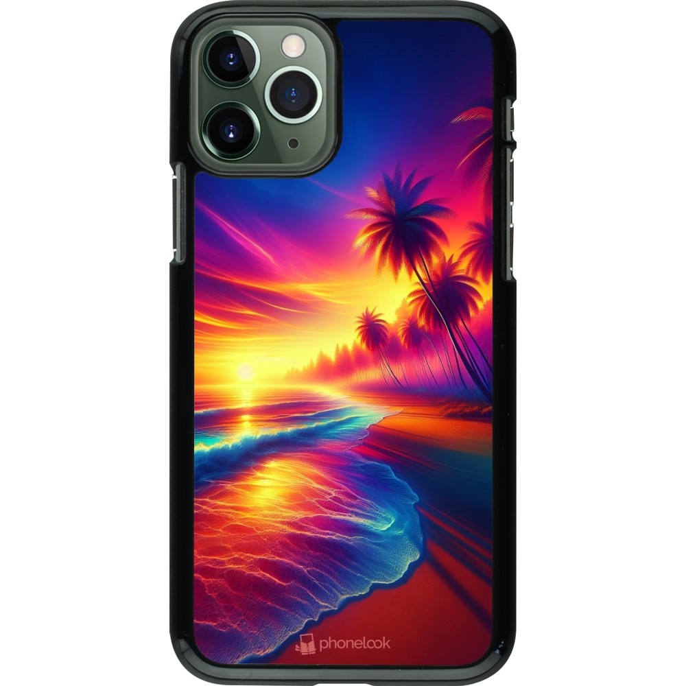 Coque iPhone 11 Pro - Plage coucher soleil flashy