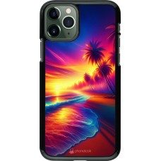 Coque iPhone 11 Pro - Plage coucher soleil flashy