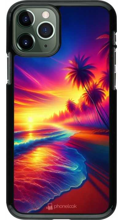 Coque iPhone 11 Pro - Plage coucher soleil flashy