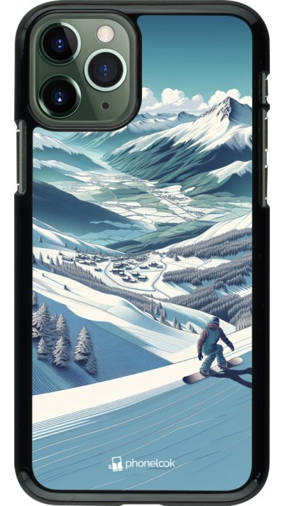 Coque iPhone 11 Pro - Snowboarder Montagne