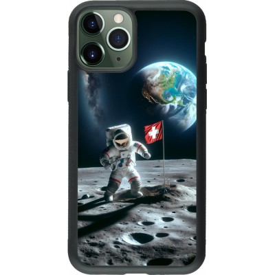 Coque iPhone 11 Pro - Silicone rigide noir Astro Suisse sur lune