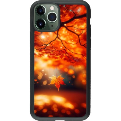 Coque iPhone 11 Pro - Silicone rigide noir Automne Magique Orange