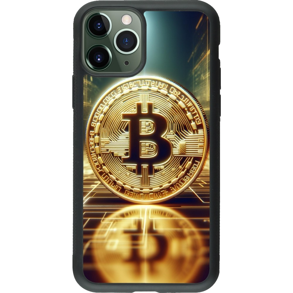 Coque iPhone 11 Pro - Silicone rigide noir Bitcoin Standing