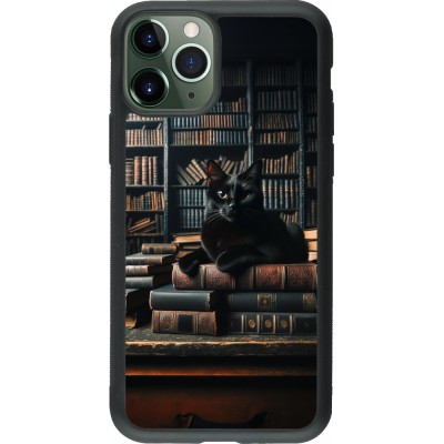 Coque iPhone 11 Pro - Silicone rigide noir Chat livres sombres