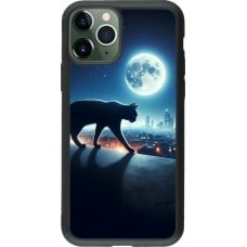 Coque iPhone 11 Pro - Silicone rigide noir Chat noir sous la pleine lune