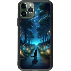 Coque iPhone 11 Pro - Silicone rigide noir Chat noir promenade