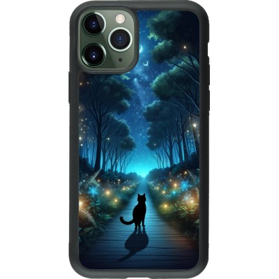 Coque iPhone 11 Pro - Silicone rigide noir Chat noir promenade