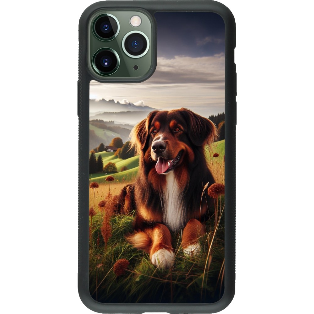 Coque iPhone 11 Pro - Silicone rigide noir Chien Campagne Suisse