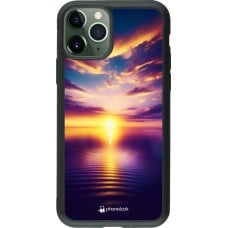 Coque iPhone 11 Pro - Silicone rigide noir Coucher soleil jaune violet