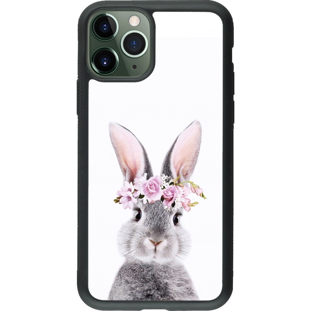 Coque iPhone 11 Pro - Silicone rigide noir Easter 2023 flower bunny