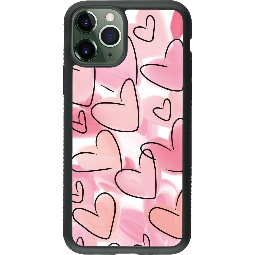 Coque iPhone 11 Pro - Silicone rigide noir Easter 2023 pink hearts