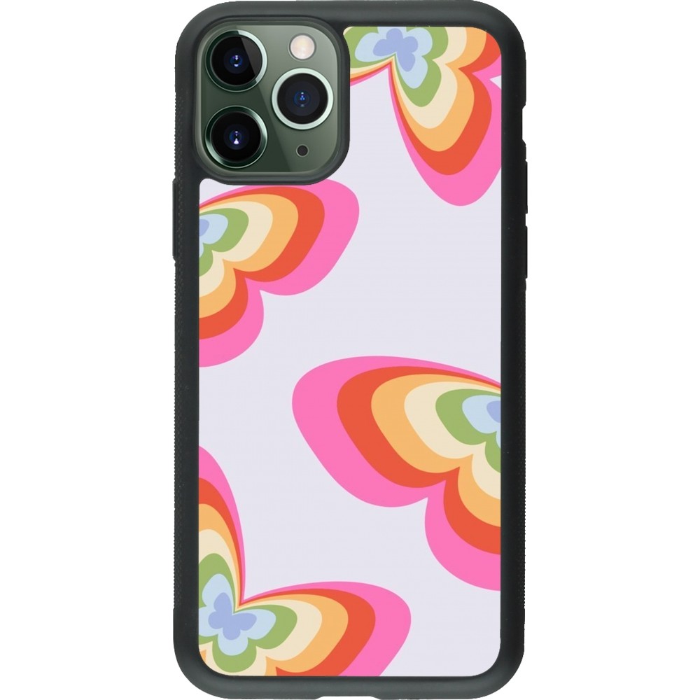 Coque iPhone 11 Pro - Silicone rigide noir Easter 2024 rainbow butterflies