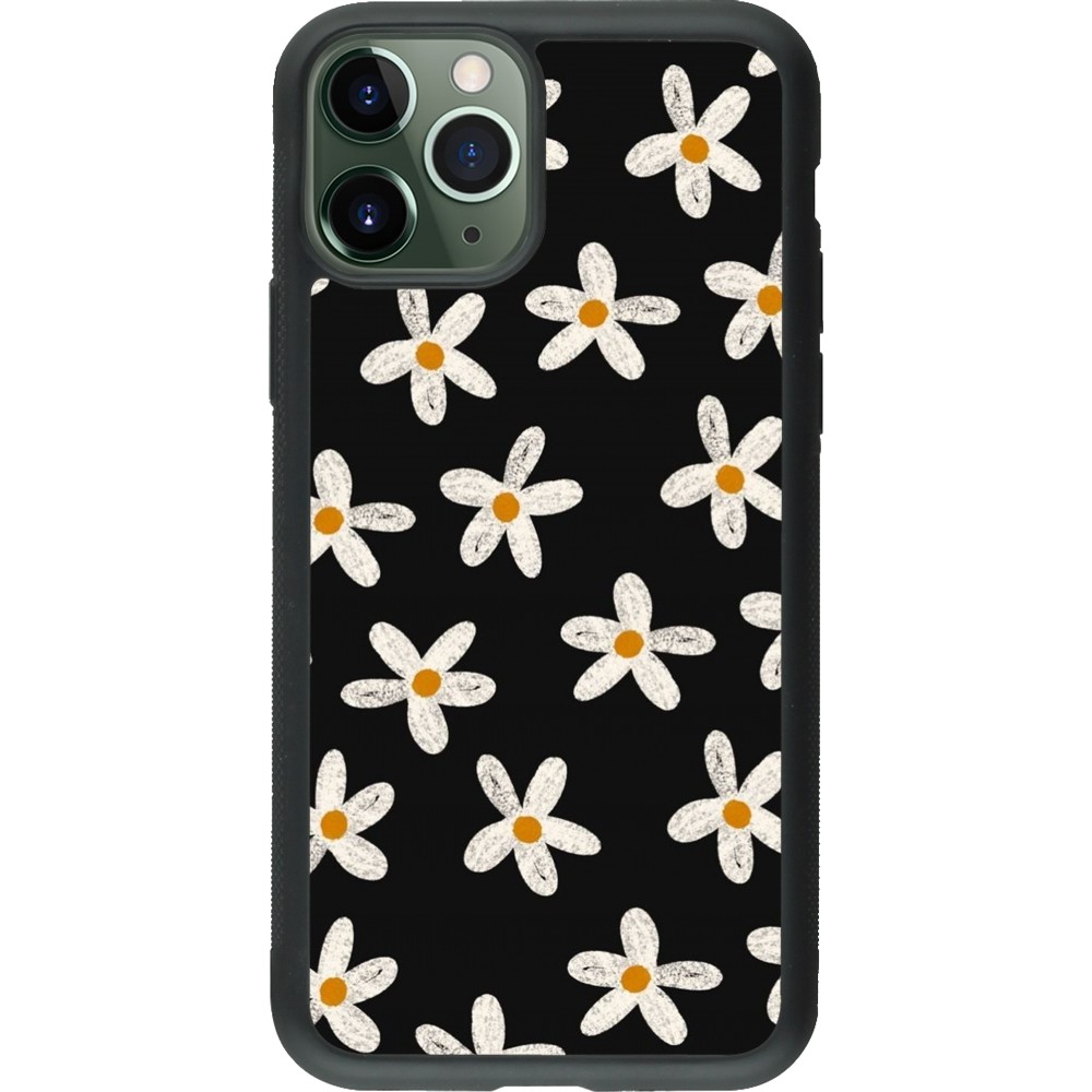 Coque iPhone 11 Pro - Silicone rigide noir Easter 2024 white on black flower