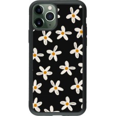 Coque iPhone 11 Pro - Silicone rigide noir Easter 2024 white on black flower