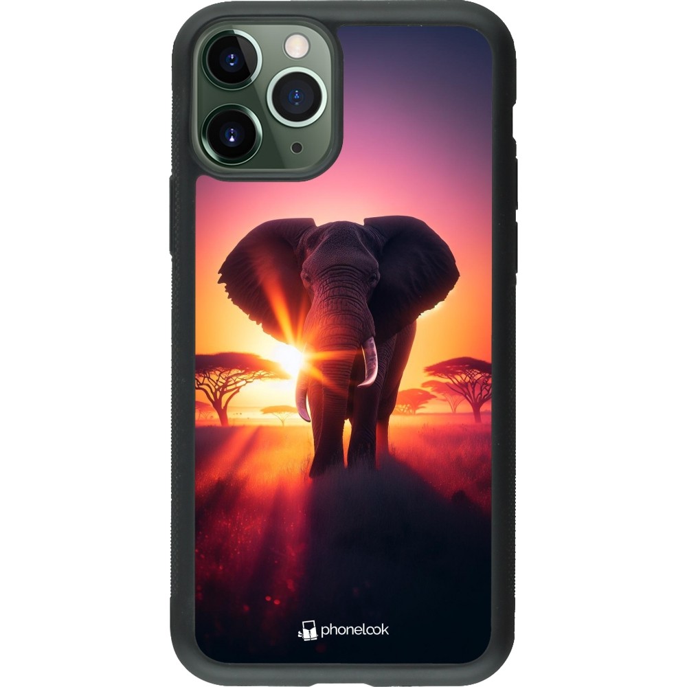 Coque iPhone 11 Pro - Silicone rigide noir Elephant Sunrise Beauty