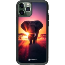 Coque iPhone 11 Pro - Silicone rigide noir Elephant Sunrise Beauty