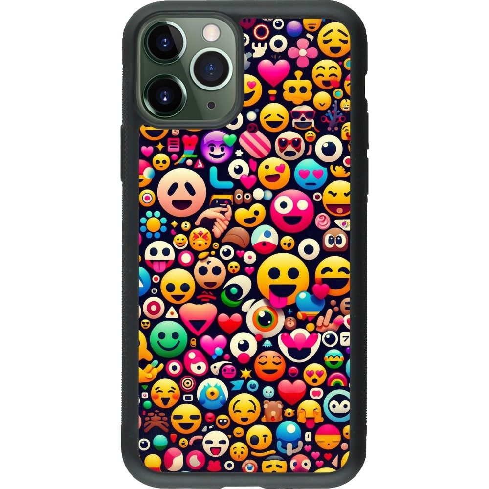 Coque iPhone 11 Pro - Silicone rigide noir Emoji Mix Color