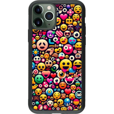 Coque iPhone 11 Pro - Silicone rigide noir Emoji Mix Color