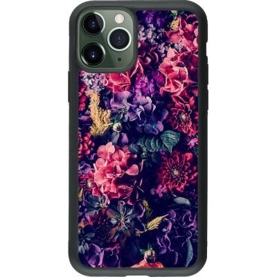 Coque iPhone 11 Pro - Silicone rigide noir Flowers Dark