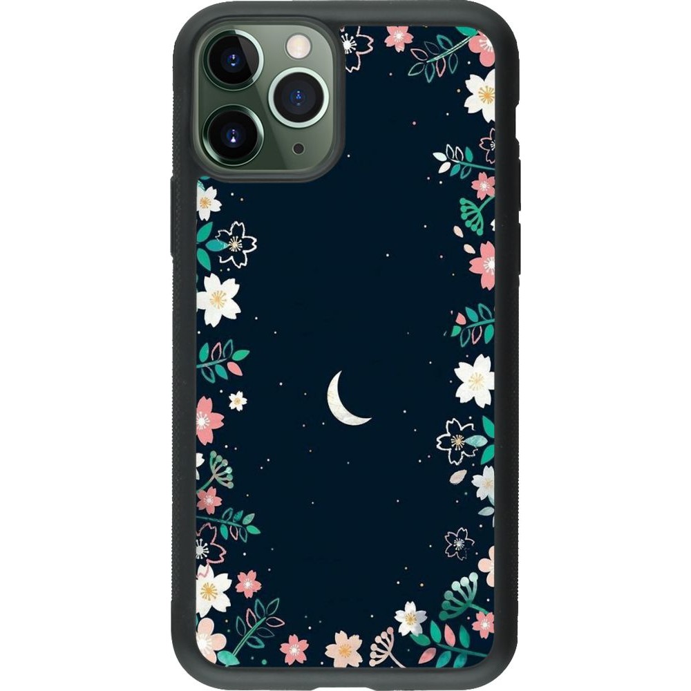 Coque iPhone 11 Pro - Silicone rigide noir Flowers space