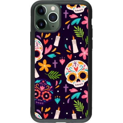 Coque iPhone 11 Pro - Silicone rigide noir Halloween 2023 mexican style