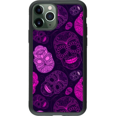 Coque iPhone 11 Pro - Silicone rigide noir Halloween 2023 pink skulls