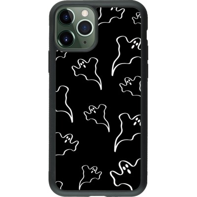 Coque iPhone 11 Pro - Silicone rigide noir Halloween 2024 black and white ghosts