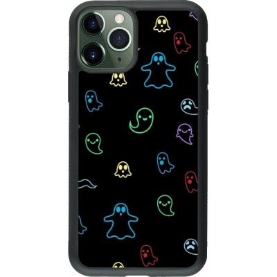 Coque iPhone 11 Pro - Silicone rigide noir Halloween 2024 colorful ghosts