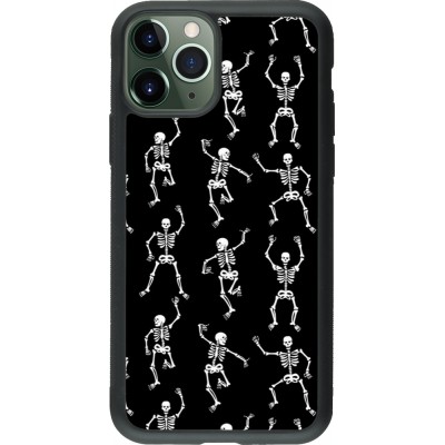 Coque iPhone 11 Pro - Silicone rigide noir Halloween 2024 dancing skeleton