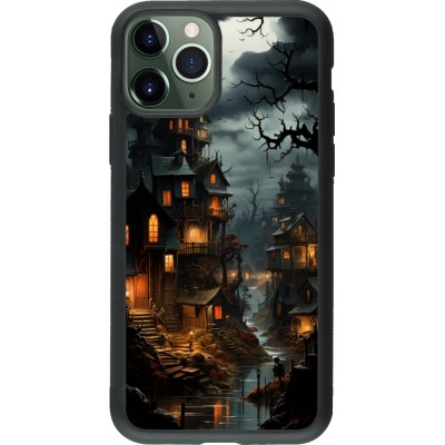 Coque iPhone 11 Pro - Silicone rigide noir Halloween 2024 scary town