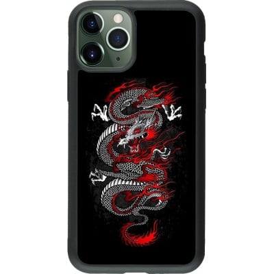 Coque iPhone 11 Pro - Silicone rigide noir Japanese style Dragon Tattoo Red Black