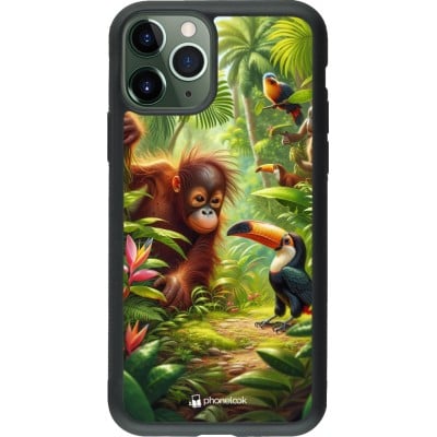 Coque iPhone 11 Pro - Silicone rigide noir Jungle Tropicale Tayrona