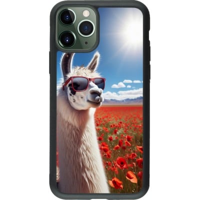 Coque iPhone 11 Pro - Silicone rigide noir Lama Chic en Coquelicot