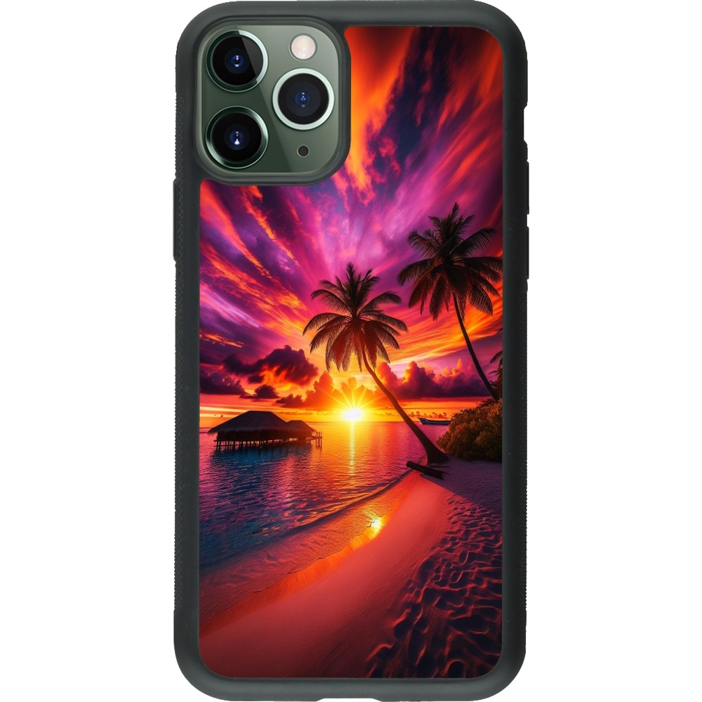 Coque iPhone 11 Pro - Silicone rigide noir Maldives Dusk Bliss