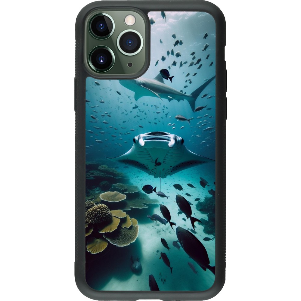 Coque iPhone 11 Pro - Silicone rigide noir Manta Lagon Nettoyage