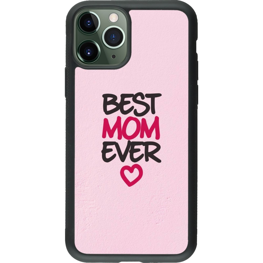 Coque iPhone 11 Pro - Silicone rigide noir Mom 2023 best Mom ever pink