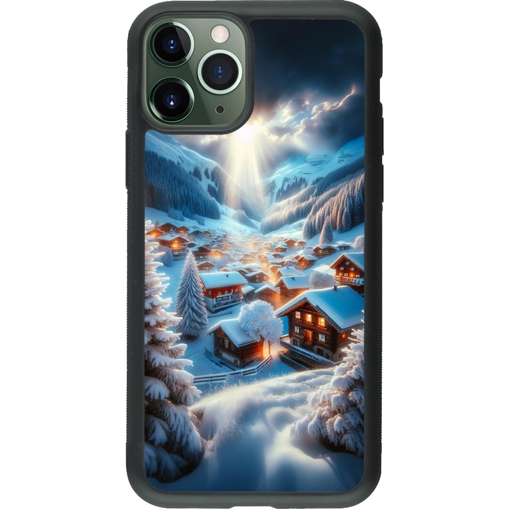 Coque iPhone 11 Pro - Silicone rigide noir Mont Neige Lumière