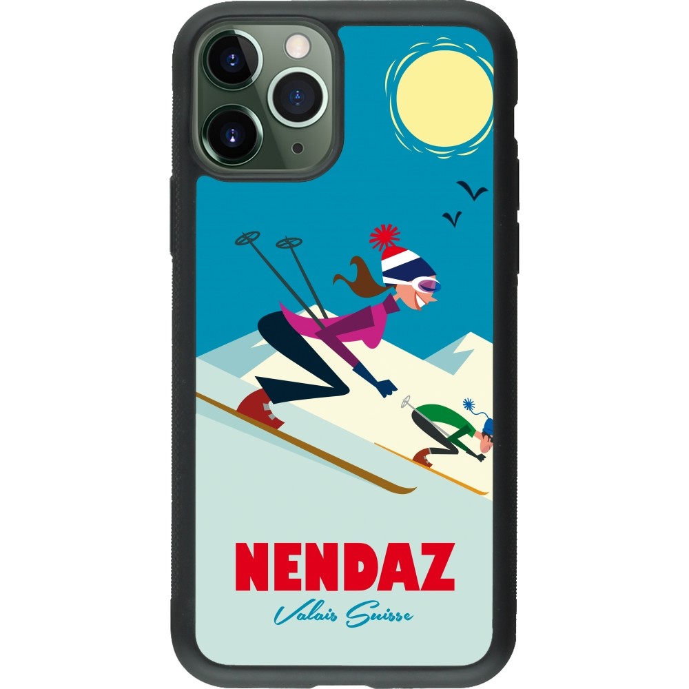 Coque iPhone 11 Pro - Silicone rigide noir Nendaz Ski Downhill