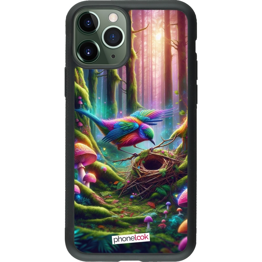 Coque iPhone 11 Pro - Silicone rigide noir Oiseau Nid Forêt